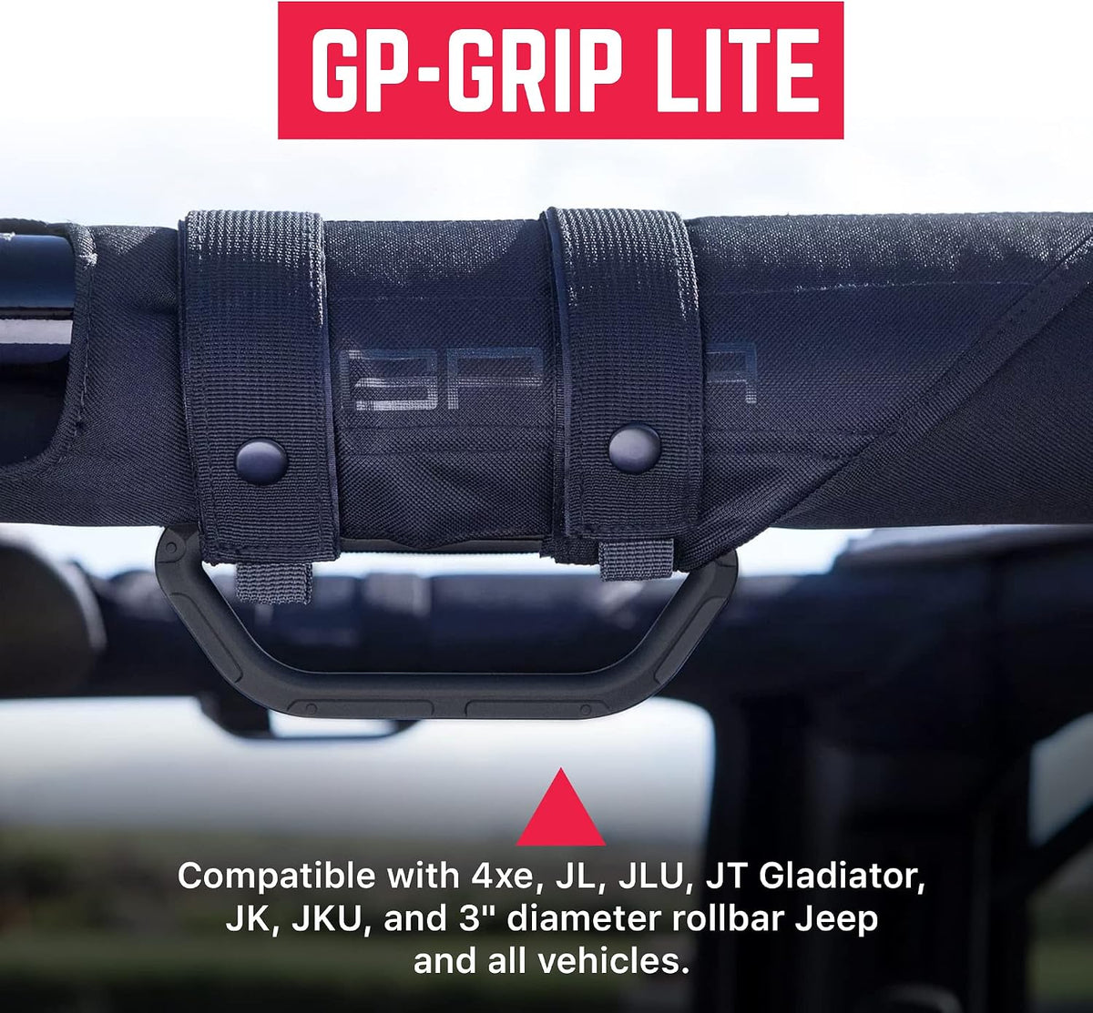 GPCA GP Grip LITE Jeep Grab Handles, Aluminum Metal Roll Bar Grip for Jeep Wrangler 4xe, JL, JK, JT, Sport, Sahara and Rubicon 4DR/2DR 2007-2023, Patented Jeep Accessories, 4-Pack, Jet Black