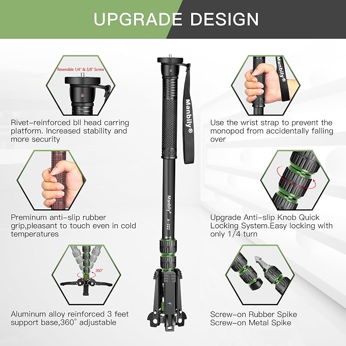 Manbily Camera Monopod with Feet, Aluminum Portable Travel Monopod with