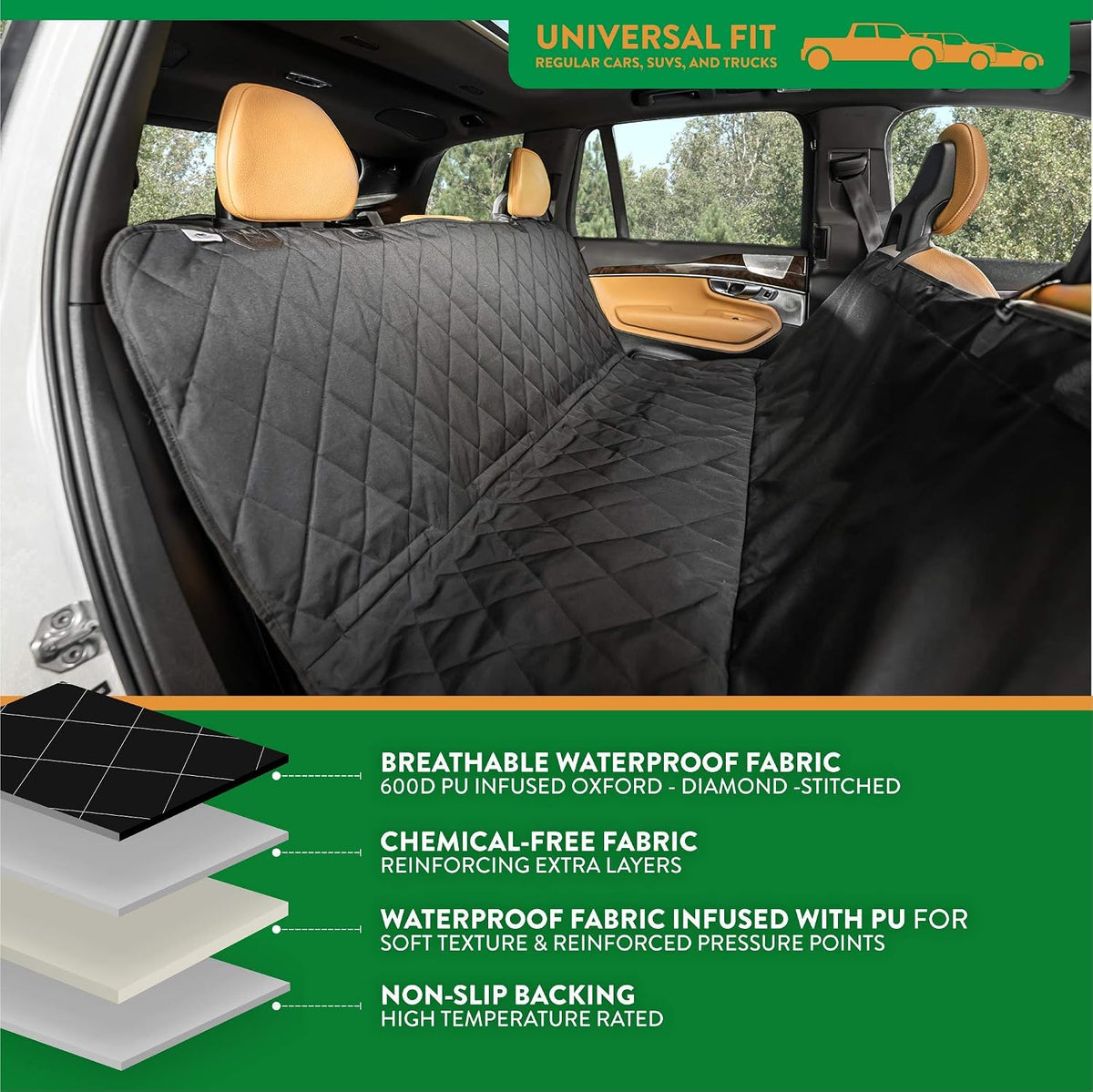 Plush Paws Products Premium Rear Car Seat Protector w/Hammock | Washable & Waterproof Back Seat Dog Cover for Car, Truck, & SUV | Nonslip, Tear Resistant Pet Seat Cover | Small Black