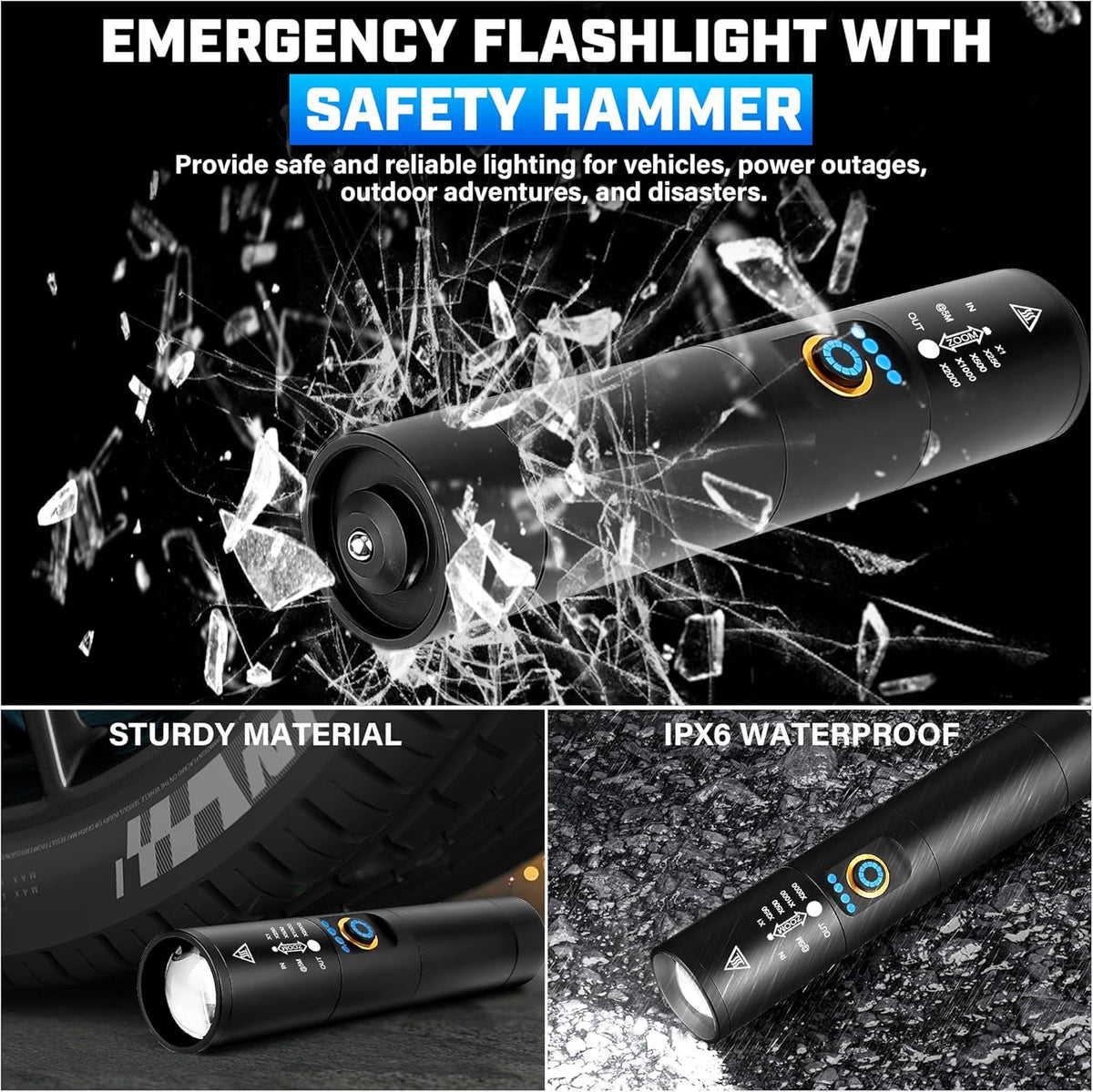 Skiennix Rechargeable Flashlight - 2000 Lumen Super Bright LED with 5 Modes | USB-C Battery Powered for Outdoor Use
