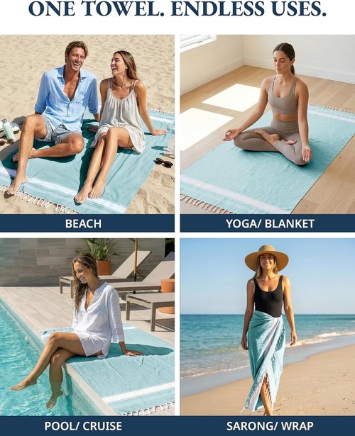 LANE LINEN Oversized Beach Towel - Quick Dry & Sand Free 4 Pack, Extra Large 39"x71", Hunter Green