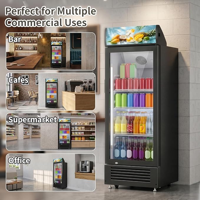 6 Cu.Ft Commercial Beverage Refrigerator with Glass Door | Merchandiser Display Fridge with LED Light, 7 Temp Control, 4 Lockable Casters for Retail Store Bar, Shops, Restaurants