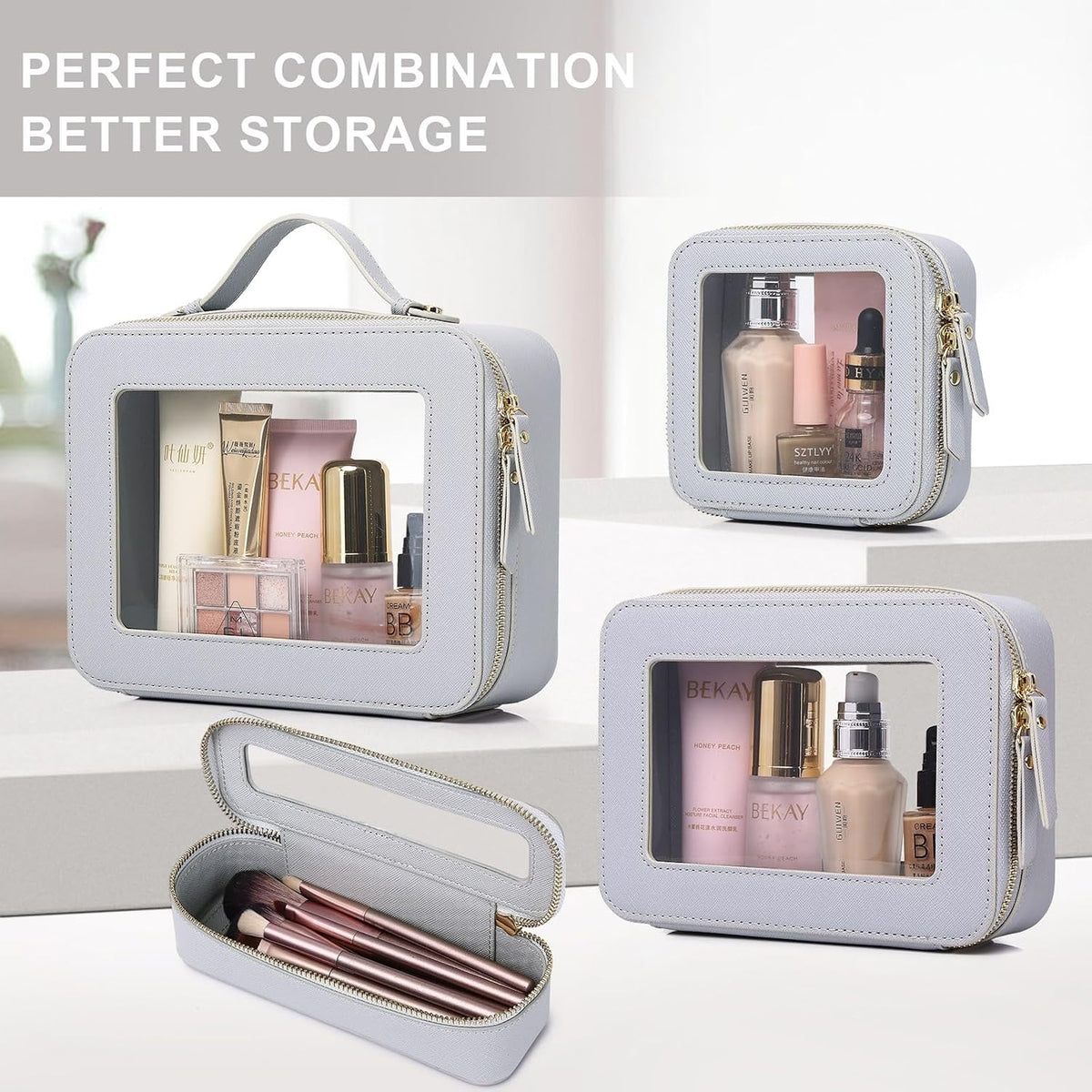 Pinkmik Clear Makeup Bag, (Gray, M)