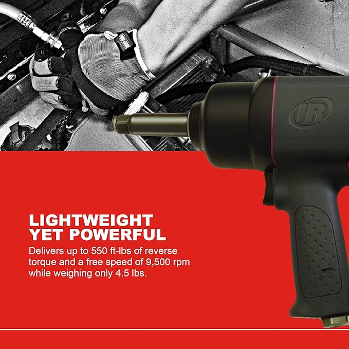 Ingersoll Rand 2130-2 1/2" Air Impact Wrench with 2" Extended Anvil, 550 ft-lbs Max Torque Output, 9500 RPM, Heavy Duty, Lightweight, Use for Changing Tires, Auto Repair, Black