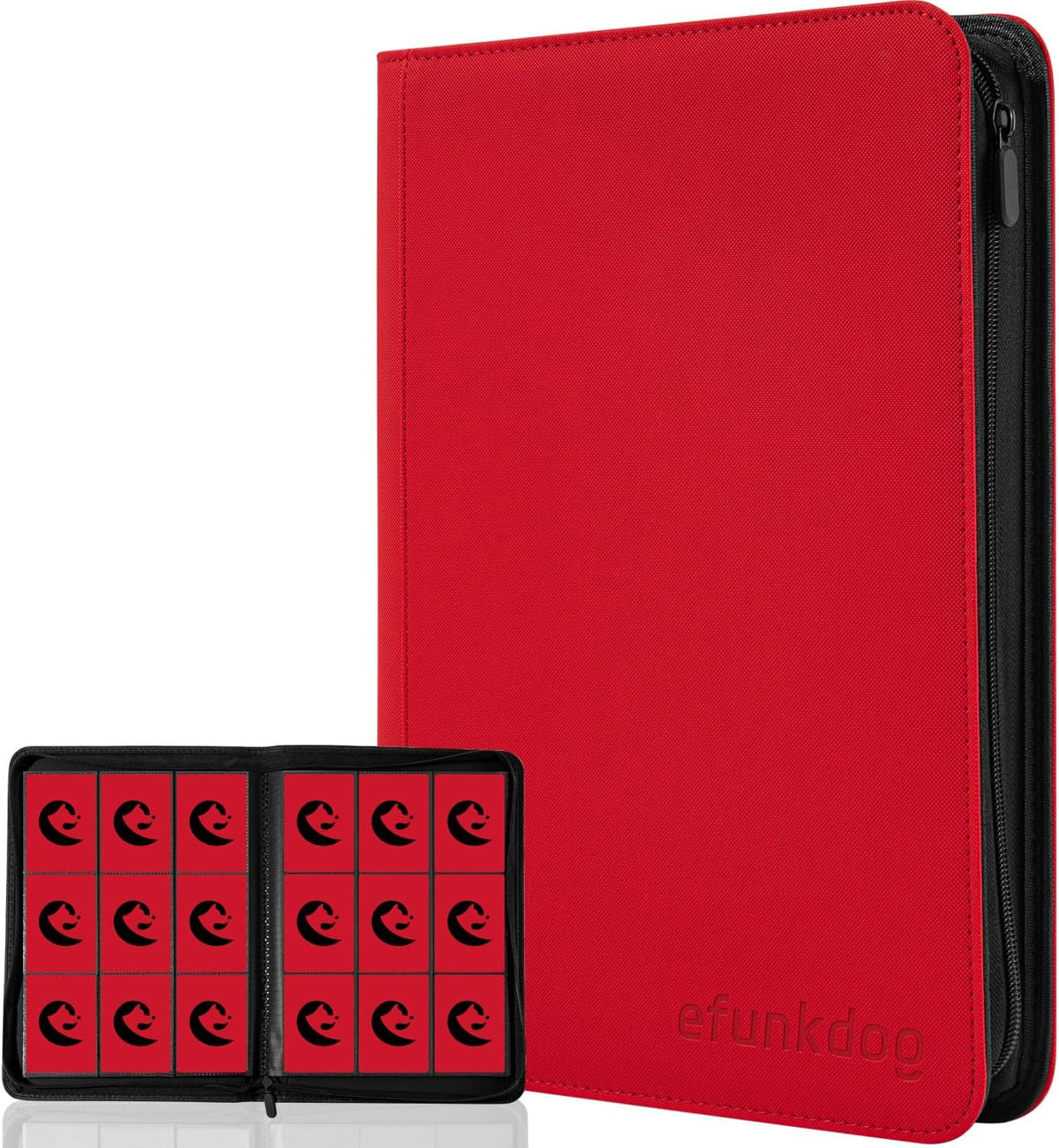 Trading Card Binder - 9 Pocket Album with Zipper | 360 Side Loading PU Cover for TCG & Sports Cards (Red)