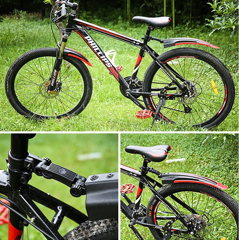 WIROJ Adjustable Road Mountain Bike Bicycle Cycling Tire Front and Rear Mud Guards Mudguard Fenders Set (Black)