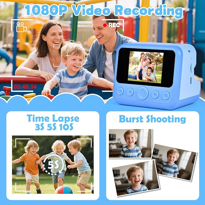 Kids Instant Print Camera, 30MP 1080P HD Digital Camera