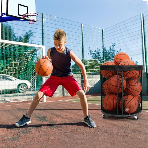 Ball Storage Bin - Rolling Basketball Rack for Indoor & Outdoor Use | Versatile Holder for Soccer & More