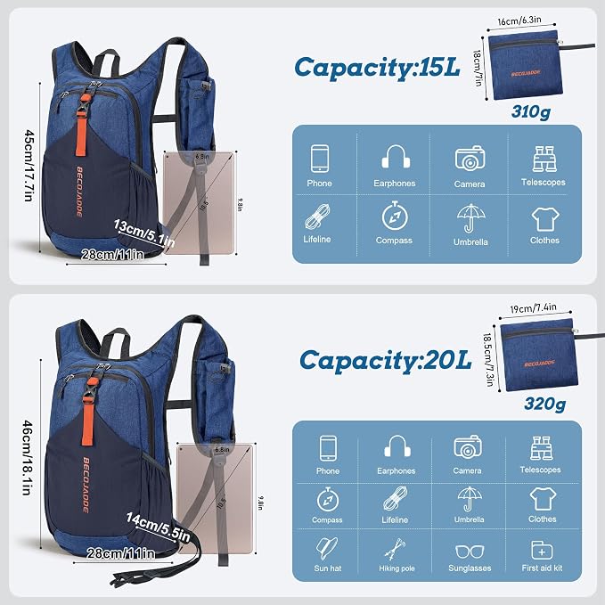 BECOJADDE 15L Small Hiking Backpack