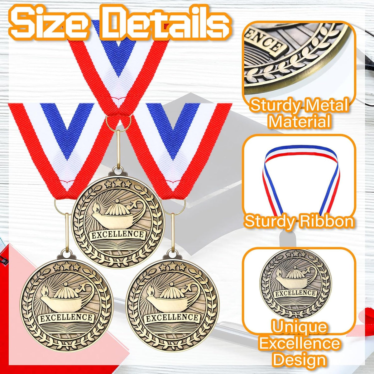 Quelay Gold Award Medals - 60 Pcs 2 Inch Winner Medals with Neck Ribbons for Competitions & Events