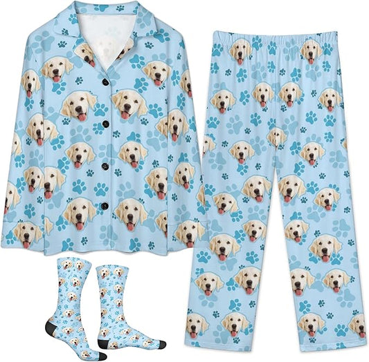 D-Story Personalized Pajamas with 1-8 Faces for Women Men, Custom Christmas Pjs, Pajamas Gifts For Family,Cat Mom,Dog Mom