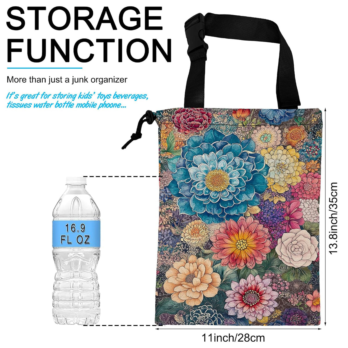Car Trash Bag Hanging Blooming Flowers Car Trash Can Waterproof Garbage Bag Hanging for Car Back Seat