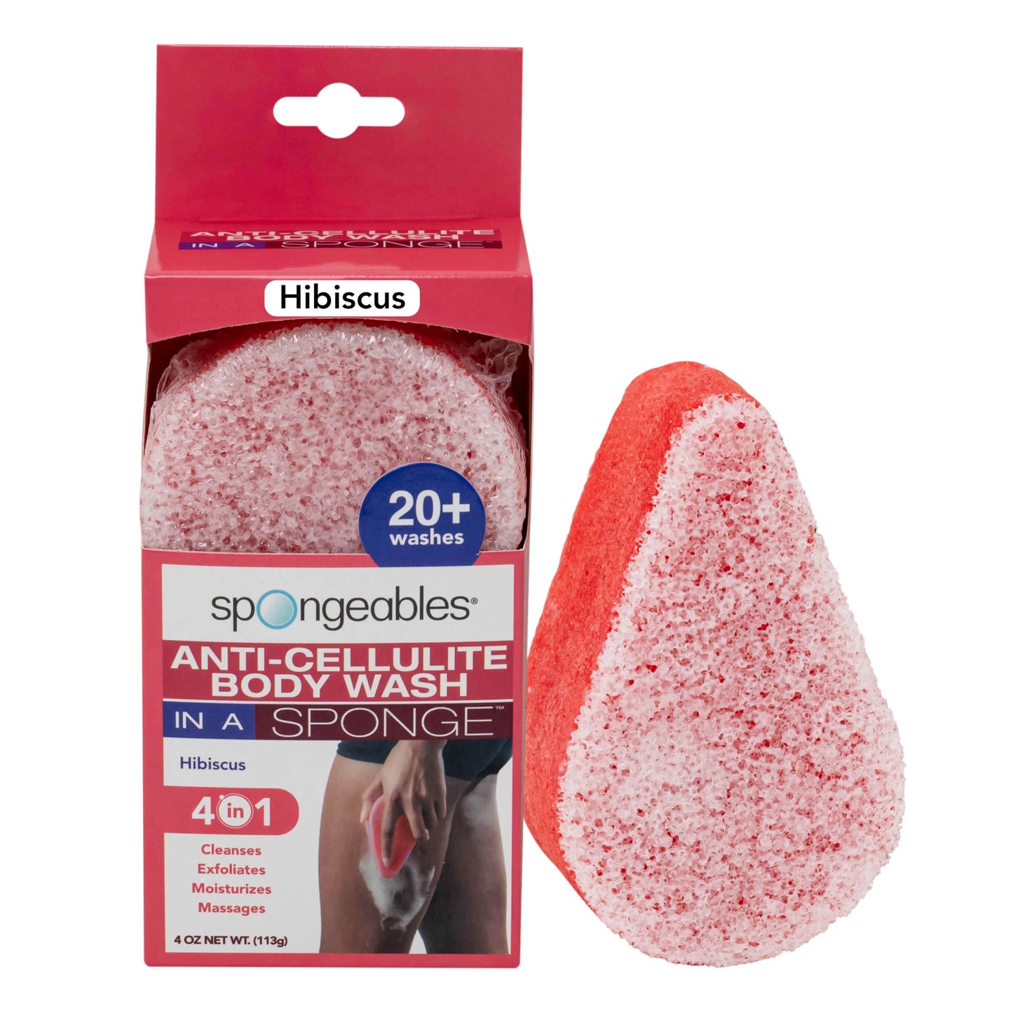 Spongeables Anti Cellulite Body Wash In A 20+ Wash Sponge, Hibiscus, 1 Count