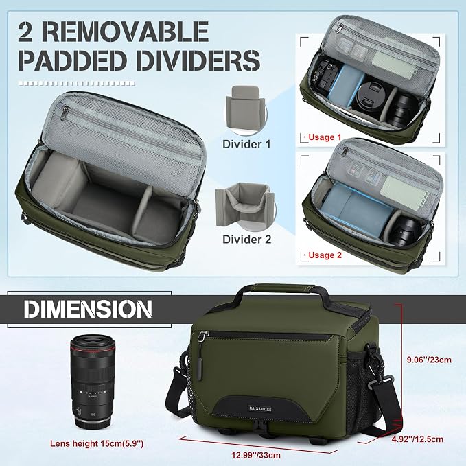RAINSMORE Camera Bag, DSLR/SLR/Mirrorless Small Camera Sling Bag Waterproof