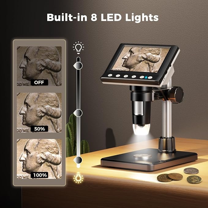 4.3 Inch LCD Digital Coin Microscope, 1000X USB Magnifier