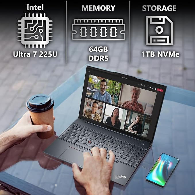 Lenovo ThinkPad T16 Gen 4 AI Business Laptop 16” FHD+ Display, Intel Ultra 7 255U (Beats i7-1355U), 64GB DDR5 RAM, 1TB SSD, 5MB Webcam, Fingerprint, Backlit KB, WiFi 6E + BT, RJ-45, HDMI, Win 11 Pro