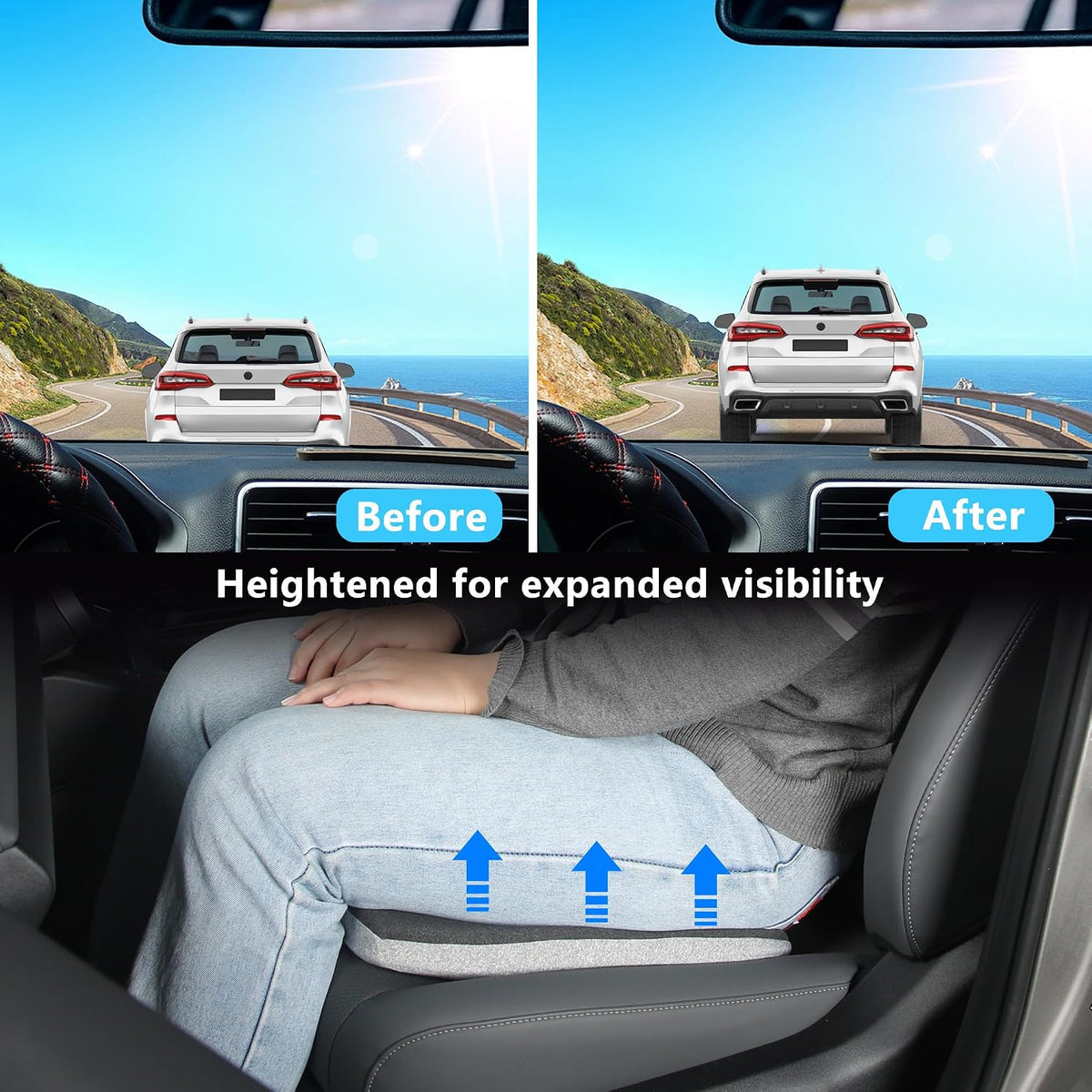 2 in 1 Car Seat Cushions or Lumbar Support Pillow for Driving, Memory Foam Truck Seat Pad for Office Chair, Sciatica & Lower Back Pain Relief, Grey