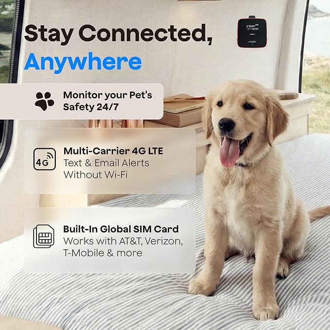 Waggle 4G Pet Temperature Monitor with GPS & AQI - No WiFi Needed - Real Time App, SMS & Email Alerts - RV, Car & Home Safety Device - Power Outage Alerts - Subscription Required