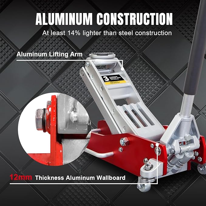 Torin 2.5 Ton Low Profile Aluminum/Steel Racing Floor Jack with Dual Piston Quick Lift Pump, 5521 lb Capacity, Lift Range 3.94"-18.31", SUV & Truck Compatible, Red