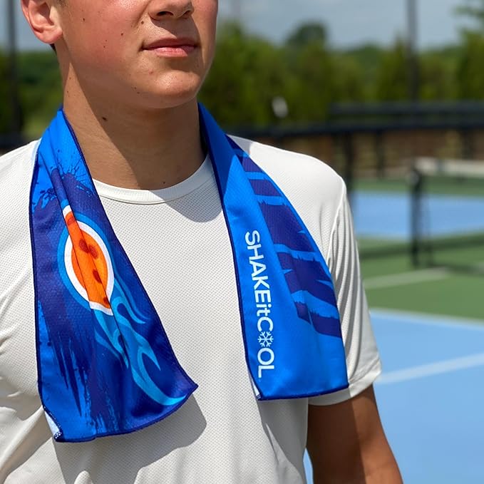 SHAKEitCOOL Original Cooling Towel – Be Cool in Style - Heat Relief, Soft, Lightweight, Sun Protection, Easy Clean - Perfect for Biking, Running, Yoga, Gym, Gardening - Pickleball