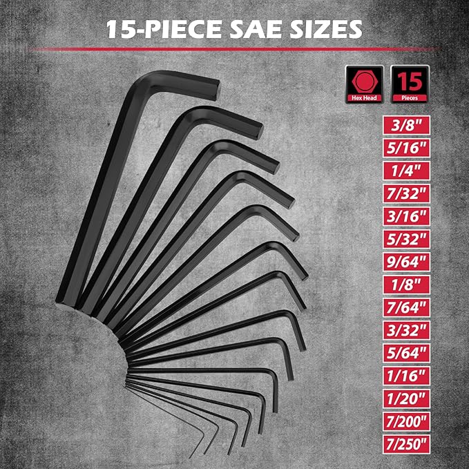 41-Piece Hex Key Allen Wrench Set, L Shape Hex and Torx Key Wrenches with Torque Handle | SAE(0.028"-3/8") | Metric(0.7mm-10mm) | Torx(T9-T50) in 3-Layer Storage Case, Heat Treated Cr-V Steel