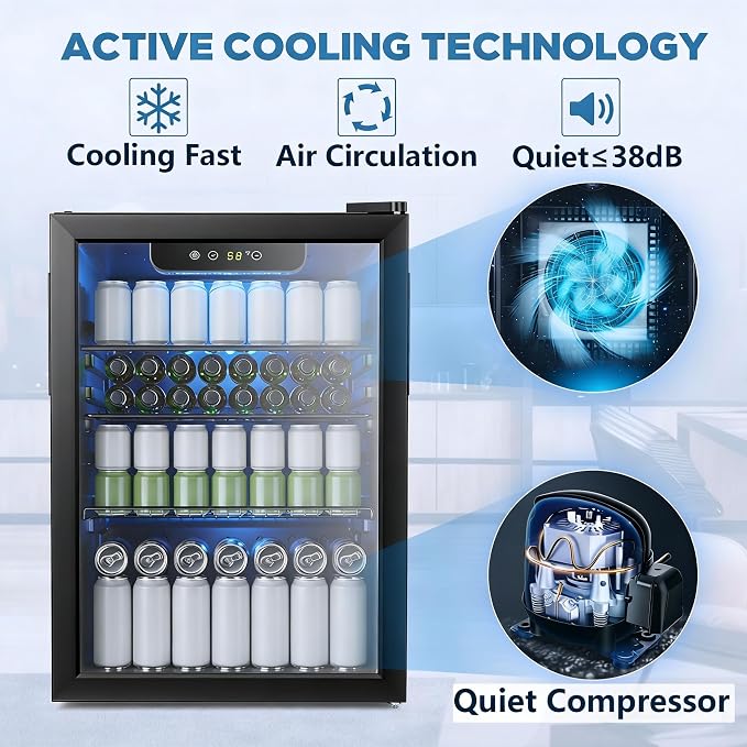 Electactic 95 Cans Beverage Refrigerator, 26 Bottle Mini Fridge, 2.7 cu.ft Drink Fridge Digital Temperature Control for Bottled Beer, Soda,Water