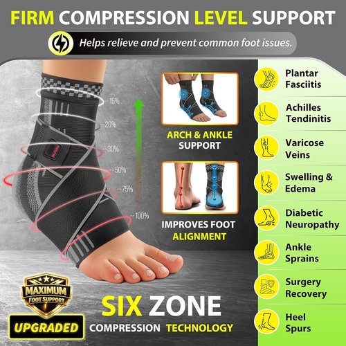 BLITZU Ankle Brace - Plantar Fasciitis & Achilles Tendonitis Relief | Compression Sleeve, Black M