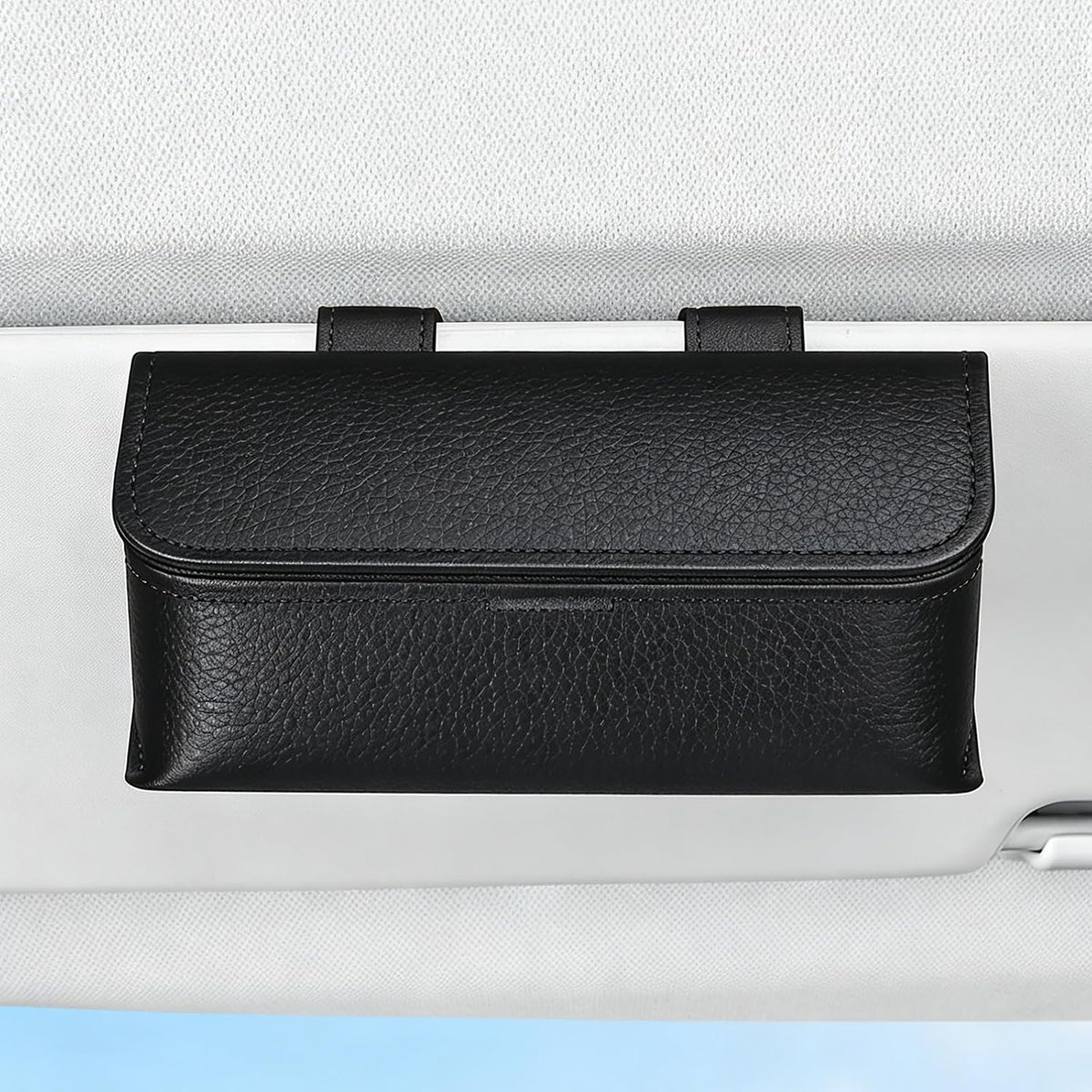 Universal Car Sunglasses Holder for Sun Visor, Premium Magnetic Leather Eyeglass Hanger Clip & Visor Organizer, Large Capacity Car Interior Accessories Fit for Women Men Black
