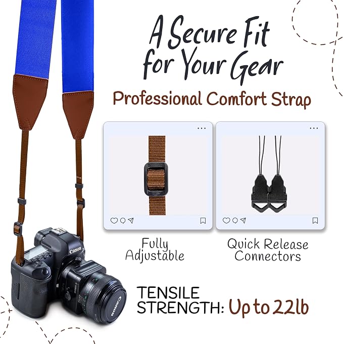 Art Tribute Camera Strap For Photographers Padded Universal Fit Neck Shoulder &