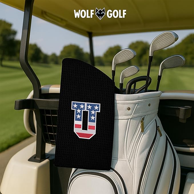 Wolf Golf Towels USA Monogrammed Personalized Golf Towel | Custom Golf Towels for Golf Bags for Men or Women
