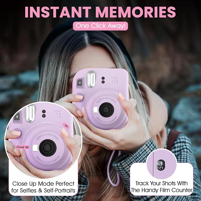 Fujifilm Instax Mini 12 Instant Camera Lilac Purple + Minimate Custom Designed