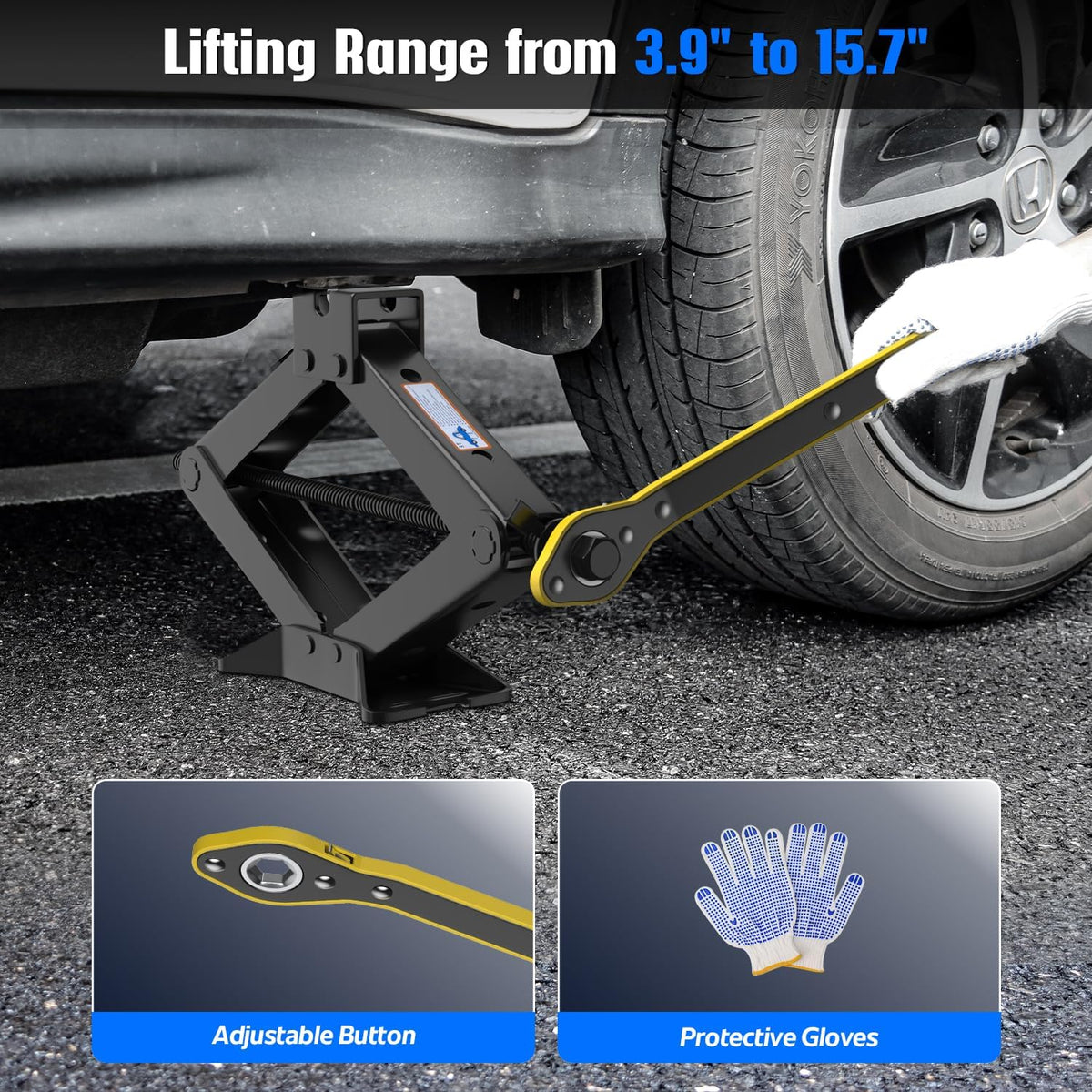 Car Jack Kit, 3 Ton (6614 lbs) Scissor Jack for Car, SUV, MPV | Alloy Steel Heavy Duty Scissor Car Jack, Portable Garage Tire Change Repair Tool, Outdoor Car Emergency Kit