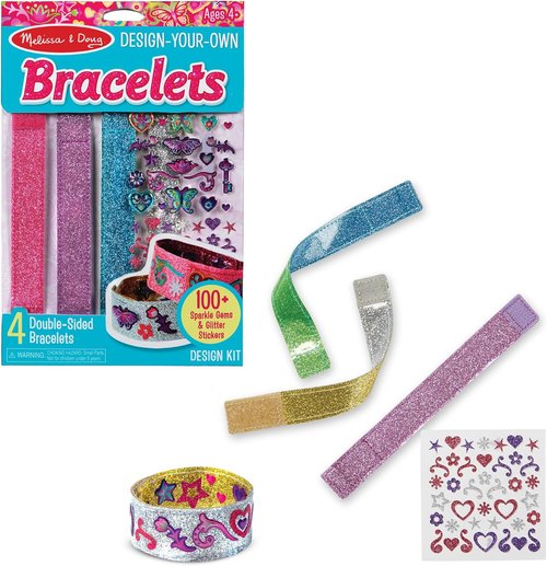 Melissa & Doug Design-Your-Own Bracelets - 100+ Sparkle Gems & Glitter Stickers | Kids Jewelry Craft for Ages 4+