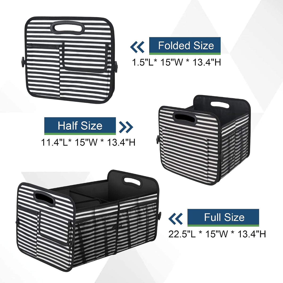 Femuar Car Trunk Organizer,Car Storage Organizer with 72L Large Capacity Waterproof Collapsible and 11 Pockets,Trunk Organizer for Car Suv/Jeep/Sedan, Large Size, Stripe