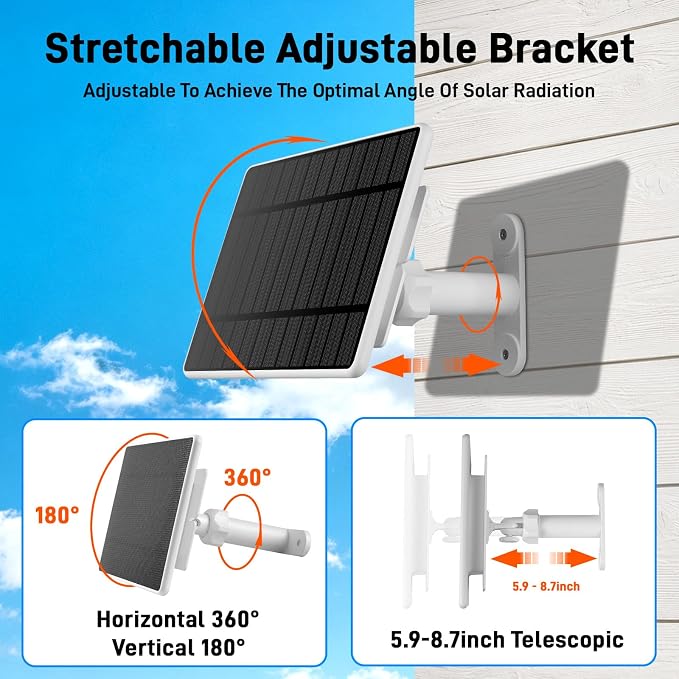 Solar Panel for Ring Camera, 6W Solar Charger for Ring Stick Up Cam Plus/Pro &