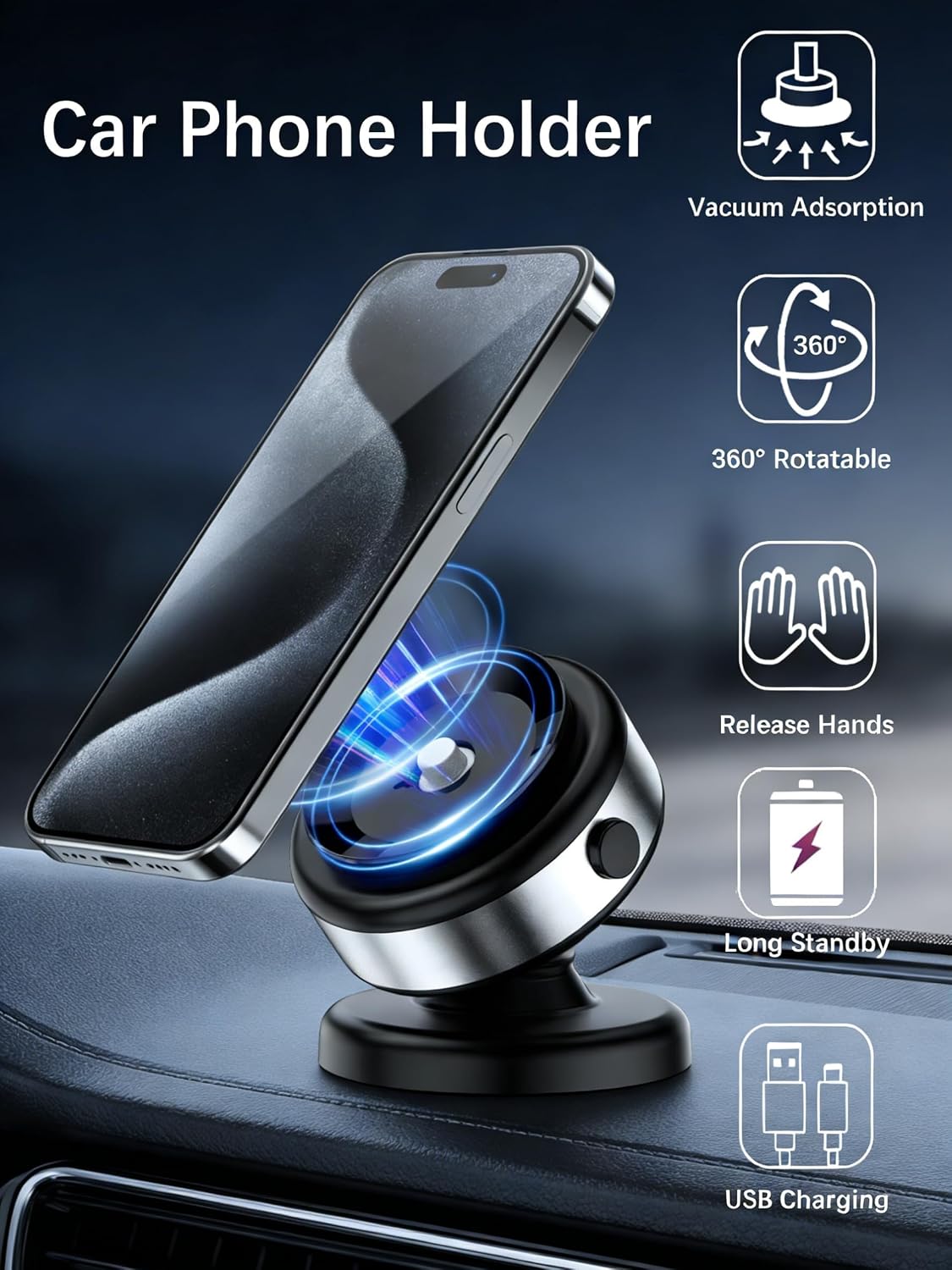 Electric Vacuum MagSafe Magnetic Phone Mount, Suction Cup Holder for Car