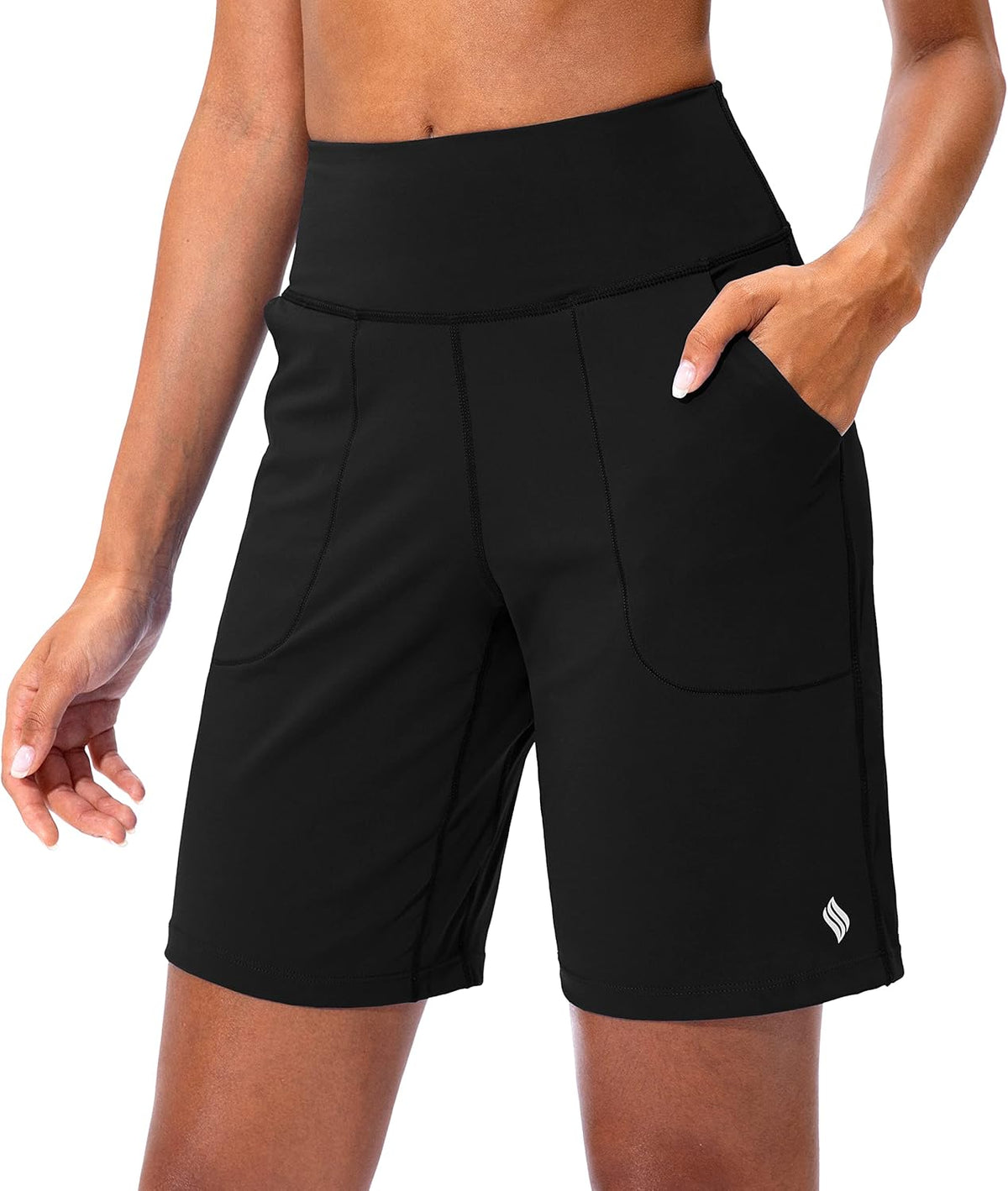 SANTINY Women's High-Waisted Athletic Bermuda Shorts - Comfortable Running & Yoga Shorts with Pockets