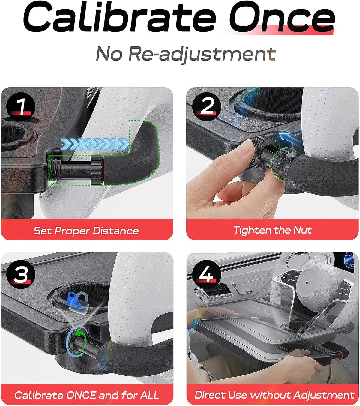 Car Steering Wheel Tray for Drivers Steering Wheel Tray for Dining, Mobile Office & Travel Food with Cup Holder, Scratch-Free EVA Hook Covers, 2-in-1 Desk Table for Car - Black