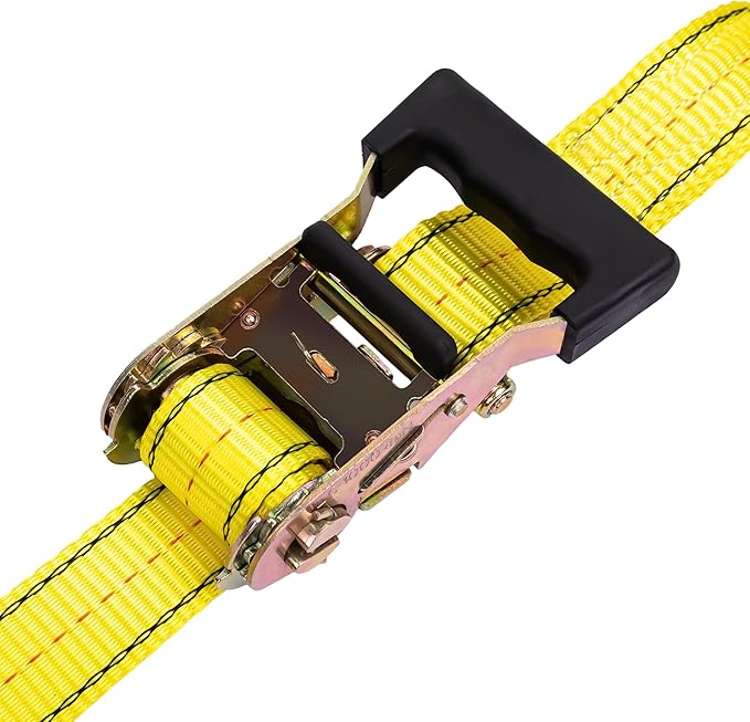 HFS(R) 4PC 1-1/2" x 15 ft Heavy Duty Ratchet Cargo Tie Down Straps 3000lbs Dual J-Hooks (Yellow)