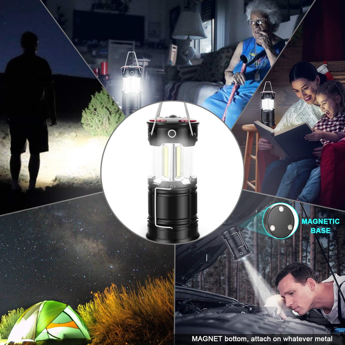 Skiennix 2-Pack Camping Lanterns - USB Rechargeable & Battery Powered LED Lights | Versatile for Hiking, Emergencies