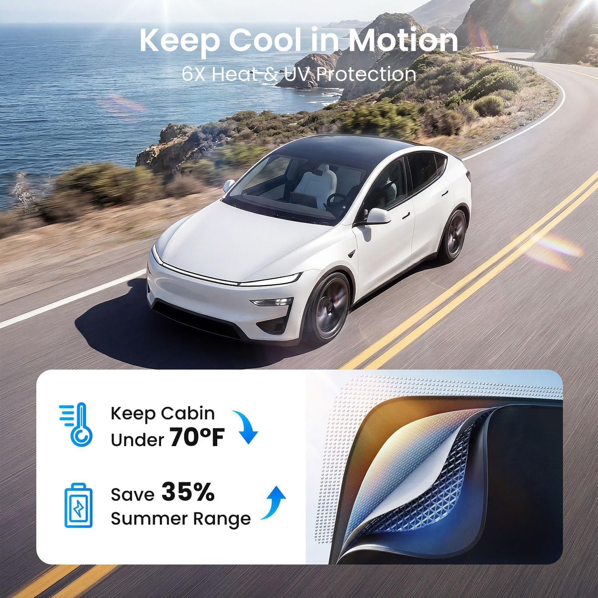 REEVAA 2026 Upgraded Tesla Model Y New (Juniper) Sunshade Roof [No Gaps, No-Sagging] Model Y Accessories Heat Insulation Foldable Glass Sunroof Cover for Model Y Juniper 2025-2026, 2PCS, Black