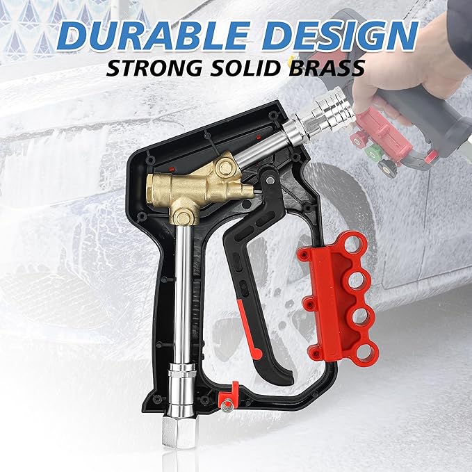 RIDGE WASHER Pressure Washer Gun 5000 PSI with Nozzle Bracket, 12 GPM, Power Washer Trigger Gun with 1/4" Quick Connector, 360° Swivel 3/8'' NPT Thread, M22-14 mm and M22-15 mm Fitting
