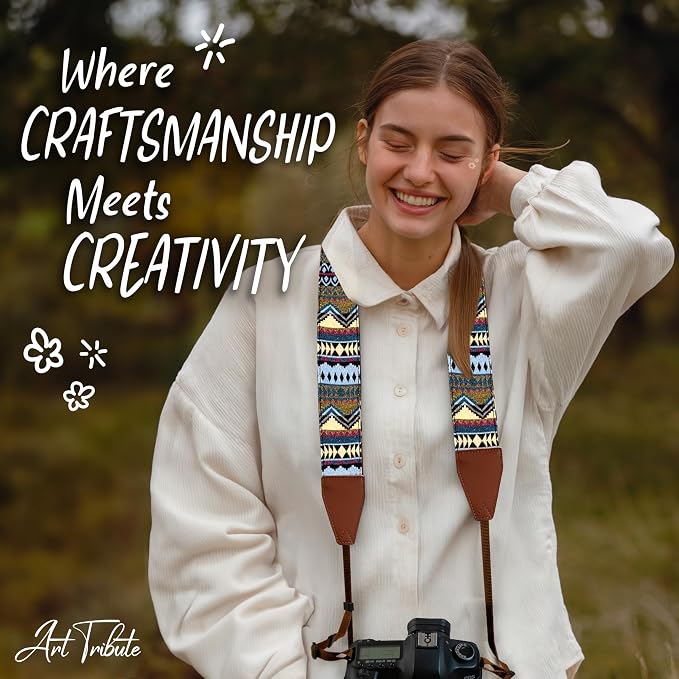 Art Tribute Camera Strap, Vintage Embroidered Neck Shoulder & Crossbody Camera