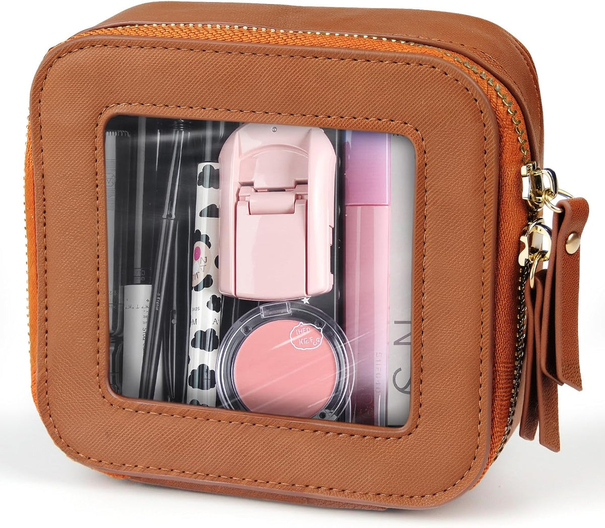 Small Clear Makeup Bag Travel Cosmetic Case, Portable Make Up Organizer Traveling Compact Car Bag for Essentials Transparent Toiletry Bag with Zipper