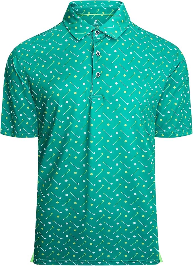 Esabel.C Golf Shirts for Men Dry Fit Performance Short Sleeve Print Moisture Wicking Collared Shirt