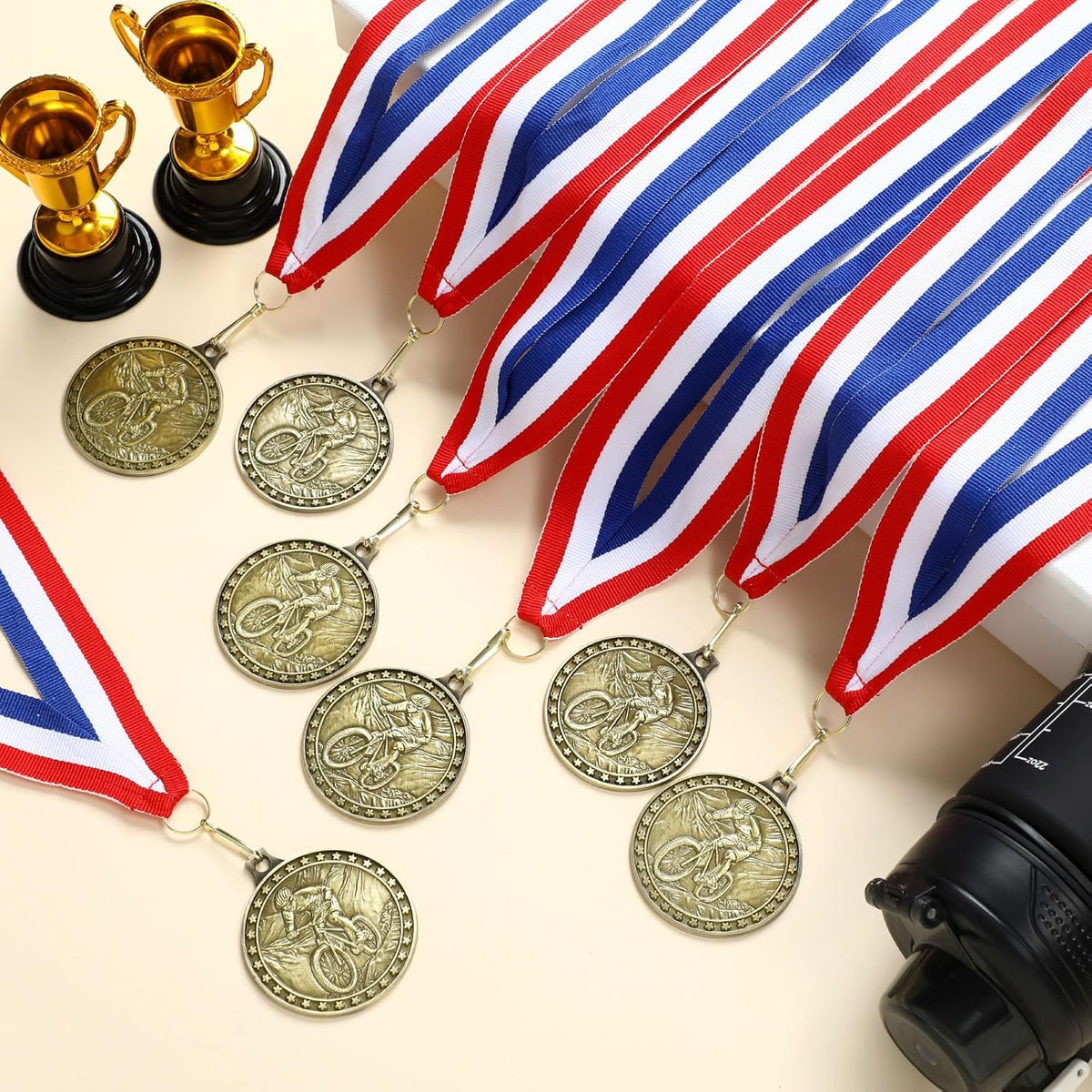 Skiennix Gold Cycling Medals - 12 Pcs Bulk Awards with Neck Ribbons for Sports Tournaments & Competitions