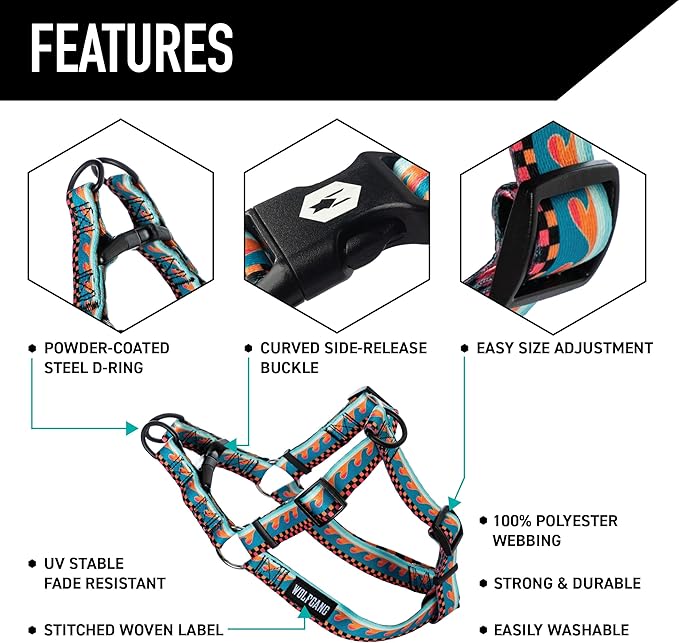 Wolfgang Heavy Duty Adjustable Dog Harness, Pull-Tested for Walking & Training, BuenaOnda Print, Large