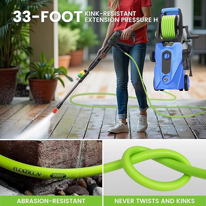 Pressure Washer 5000PSI Power Washers Powered with 33ft Pressure Hose, 4 Nozzle and Foam Cannon, powerwashers for Home, Cars, Fences, Patio, Upgraded Blue