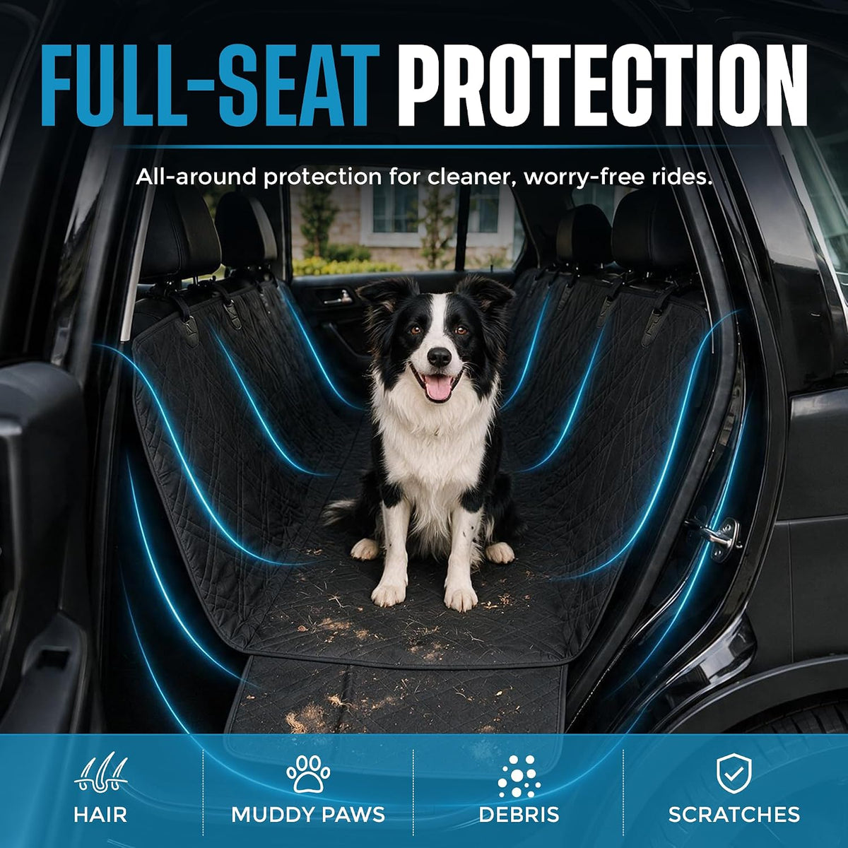 Bulldogology Dog Car Seat Cover 64"x60" Waterproof Heavy Duty Bench Dog Hammock Backseat Protector from Hair, Muddy Paws, Scratches - Pet Car Seat Cover for Cars Trucks SUVs (X-Large)