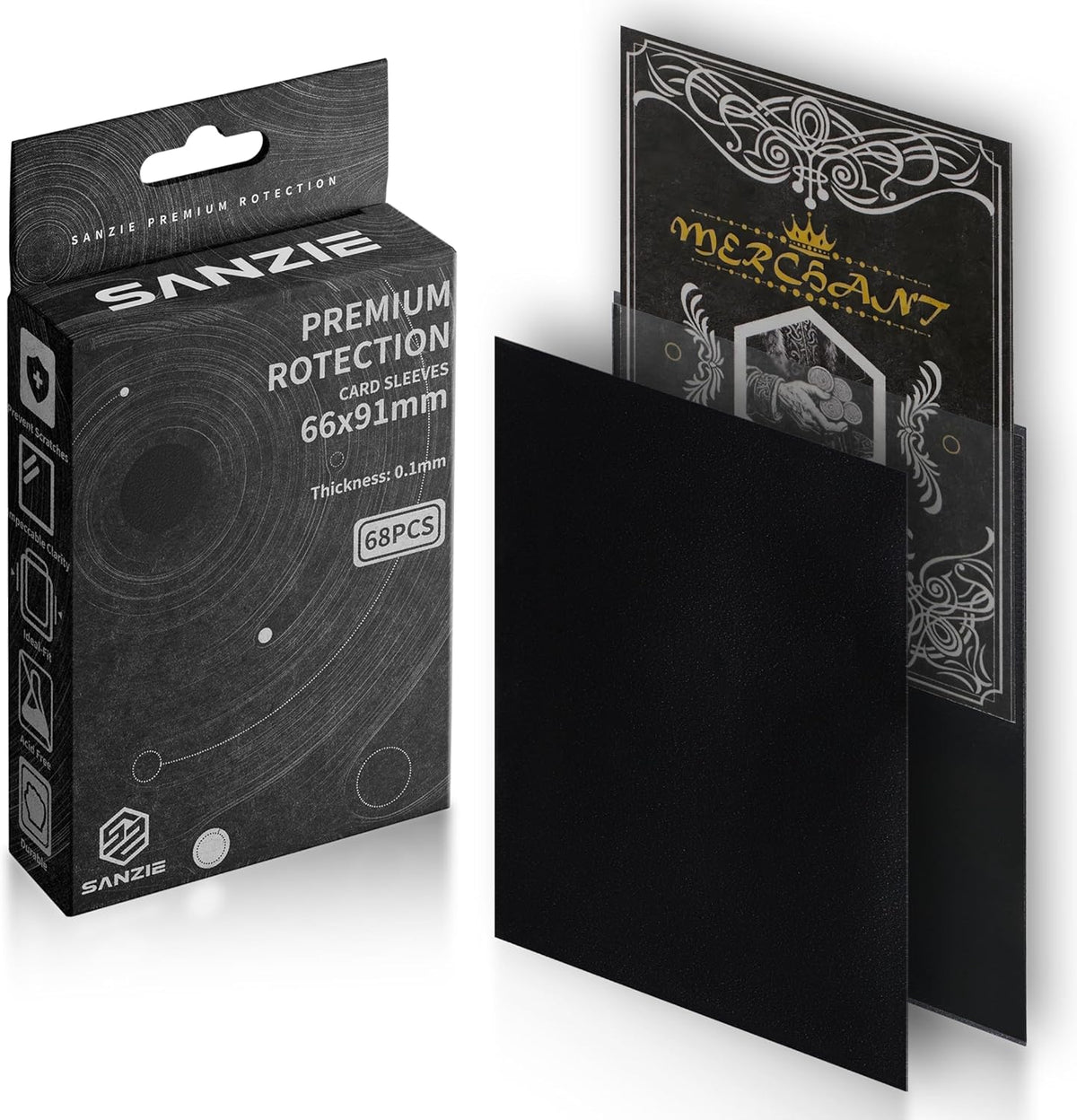 SANZIE Matte Card Sleeves - Premium Deck Protectors for MTG & TCG | 68 Count (Black)